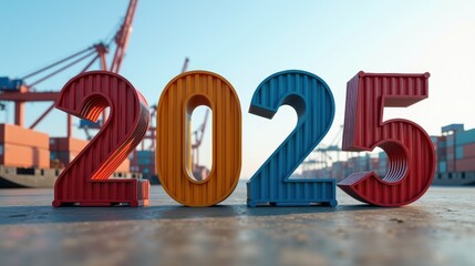 2025 Constructed with Cargo Containers at the Dock. Generative AI