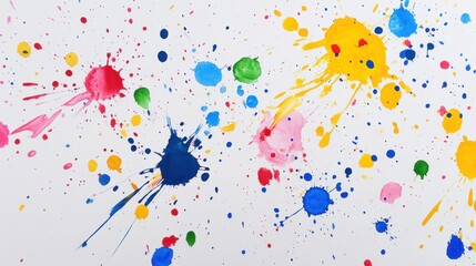 Naive children's drawing with colored paint on white paper, made by hand by a child, a random paint splatters scattered everywhere,32k.