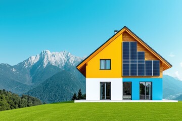 Obraz premium Contemporary Luxurious Family Home with Solar Panels and Stunning Views