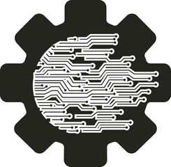 Technology vector art featuring a sleek circuit board design with glowing lines, geometric shapes, and a futuristic digital interface theme in vivid colors.