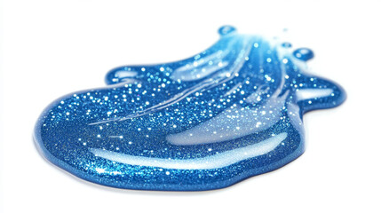 Blue slime drip. Goo or glue with glitter splat. Jelly sticky texture set. Liquid glossy gooey blob. 3d cosmetic puddle smudge collection. Serum or gel smear shape with sparkle and light reflection