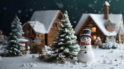 Obraz premium Snowman on the snowy winter background.