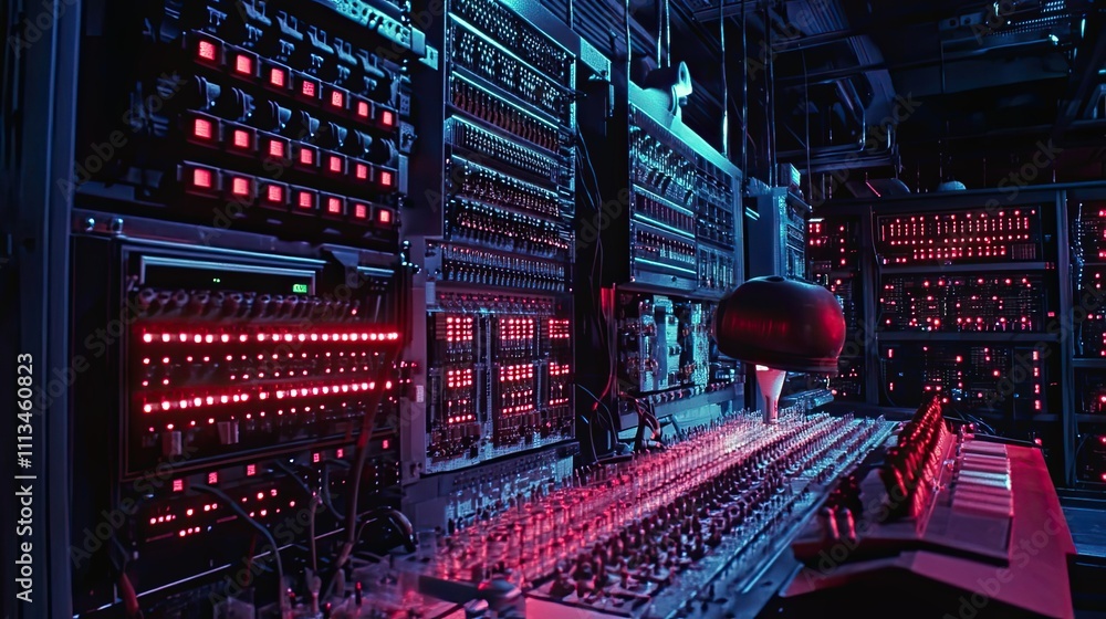 Aufkleber illuminated retro computer system with many components