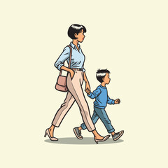 a mother walking with her son