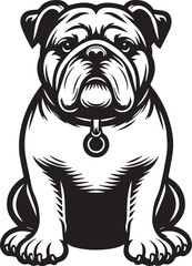 This stylized black and white vector illustration showcases a majestic bulldog, embodying strength, loyality, and resilience. perfect for designs related to pet adoption and urban lifestyle.