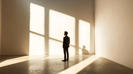Fototapeta premium Business Reflection Black Shadow in a Serene Office Space Modern Design Contemplative Atmosphere Professional Insight