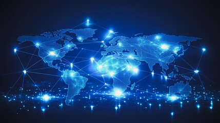 Obraz premium abstract business connection of line from nail node to node on world map background Innovation network points Earth's surface