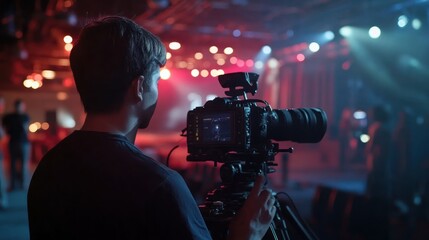Cinematographer filming a concert