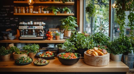 Artisanal dining experience cozy bistro culinary delights green environment close-up view a food lover's journey