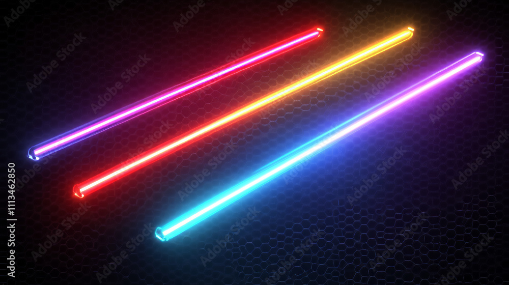 Poster laser beams set isolated on transparent background. vector realistic mockup of neon rays with glow e