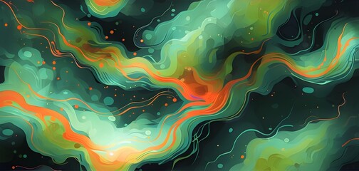 abstract wallpaper illustration, symbolic for artificial intelligence, lines, dots and pattern, vibrant yellow green and blue hues