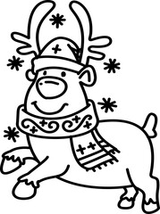 Hand-drawn christmas deer doodle outline element