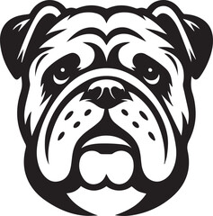 This stylized black and white vector illustration showcases a majestic bulldog, embodying strength, loyality, and resilience. perfect for designs related to pet adoption and urban lifestyle.