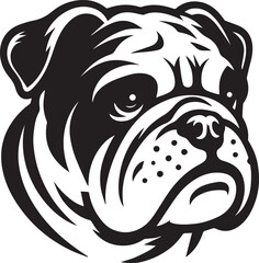This stylized black and white vector illustration showcases a majestic bulldog, embodying strength, loyality, and resilience. perfect for designs related to pet adoption and urban lifestyle.