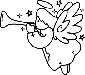 Hand-drawn christmas angel doodle outline element