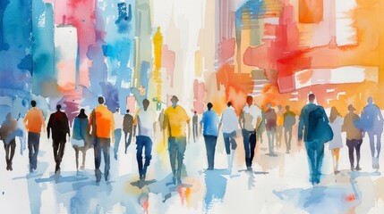 Obraz premium Energetic Urban Watercolor Sketch of City Life