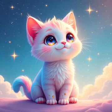 Cute Kitty Among The Clouds