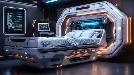 Obraz premium Intelligent Hospital Bed with Automated Adjustments and Advanced Medical Monitoring for Optimal Patient Care