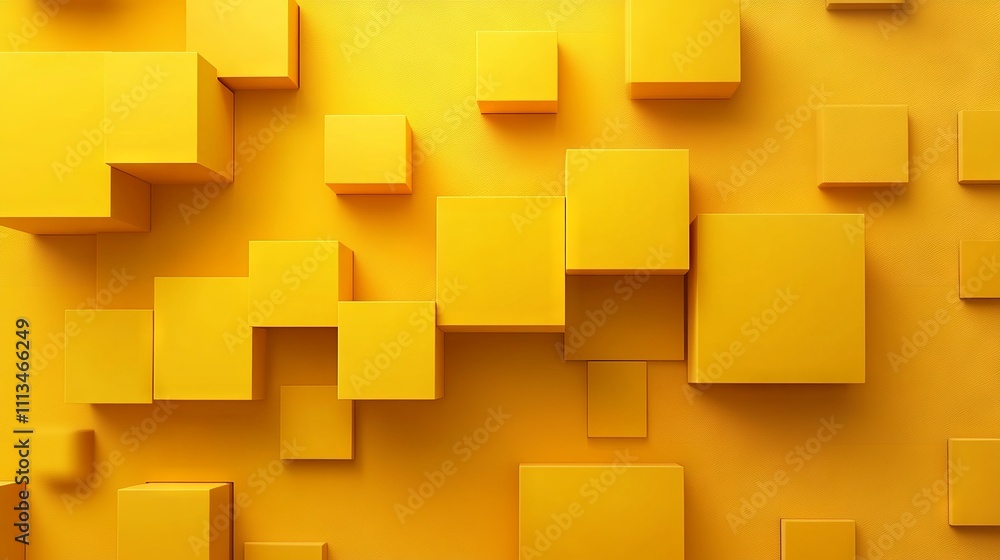 Poster abstract yellow background featuring geometric square shapes with a modern, minimalist design, perfe
