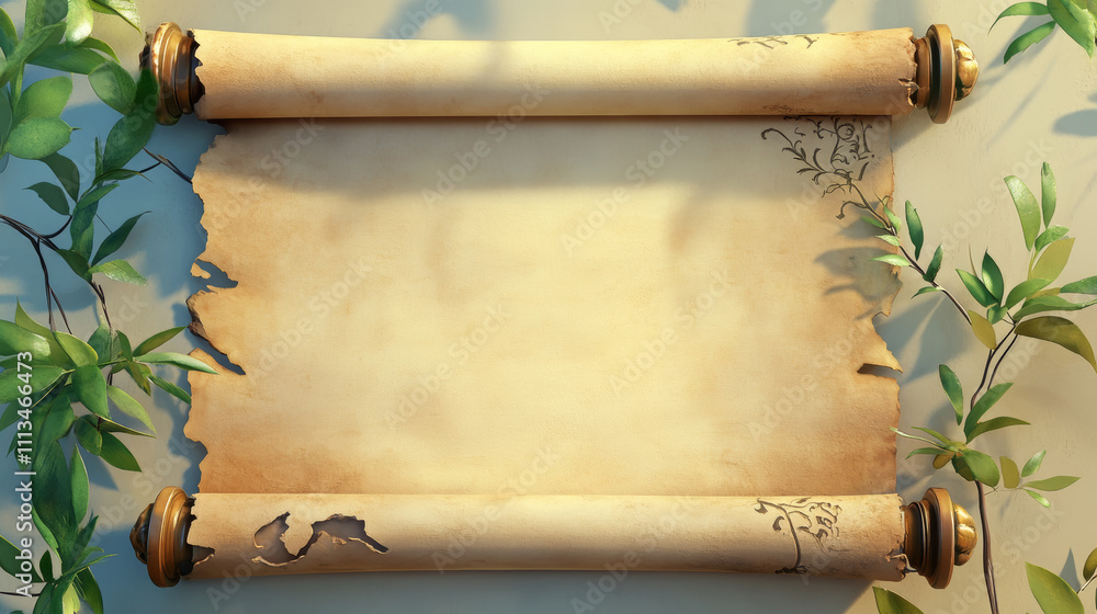 Poster old parchment scroll for magic ui game cartoon. papyrus paper roll with treasure map piece icon. anc