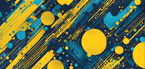 abstract wallpaper illustration, symbolic for artificial intelligence, lines, dots and pattern, vibrant yellow green and blue hues