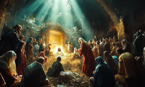 Divine Light Illuminates the Faces of Witnesses to the Birth of Jesus