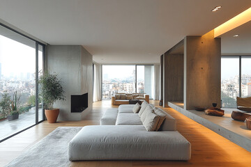 Modern Penthouse Apartment Living Room City View