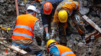 Workers Engaged in Trench Construction Project