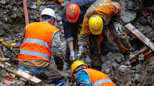 Workers Engaged in Trench Construction Project