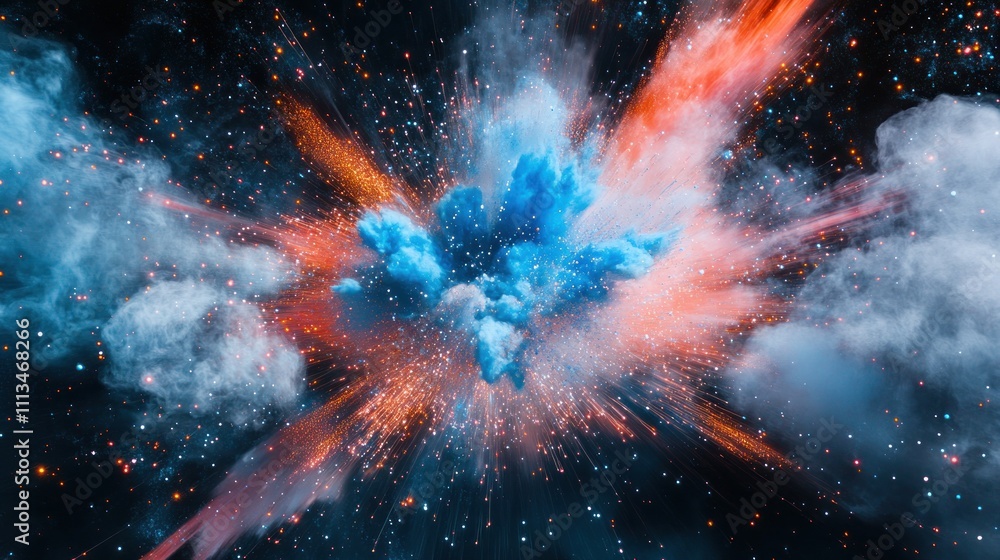 Poster colorful explosion of clouds and particles in space