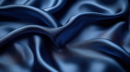 Fototapeta premium Elegant navy blue silk fabric with luxurious smooth folds for textiles and fashion