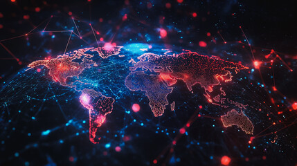 abstract business connection of line from nail node to node on world map background Innovation network points Earth's surface