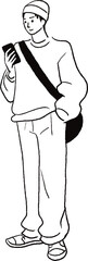 携帯、男性、全身、若い線画