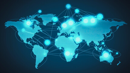 Obraz premium abstract business connection of line from nail node to node on world map background Innovation network points Earth's surface