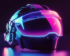 Vivid 3D Render of a Cyberpunk Helmet with Neon Lights
