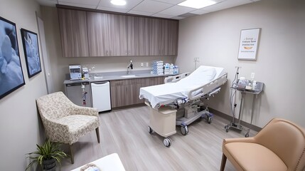 Modern hospital delivery room setup with medical staff attending to a newborn baby, symbolizing the miracle of life and the dedication of healthcare professionals.