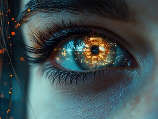 Robotic Eye Observing a Digital Universe Symbolizing Technology s Transformative Vision