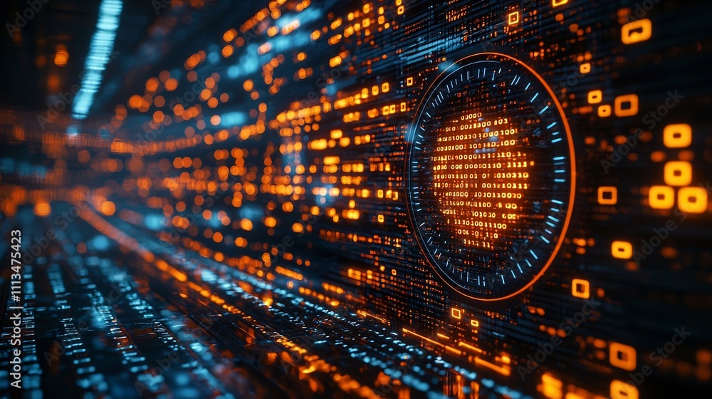 Poster futuristic binary clock symbolizing accelerating technology in the modern world