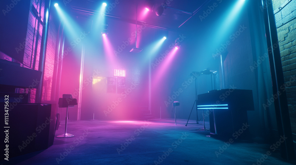 Poster professional stage spotlights with various beam configurations. realistic 3d vector focused illumina
