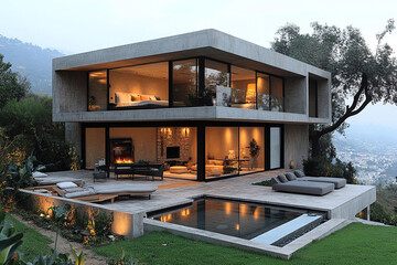 Modern Concrete House with Infinity Pool and Mountain View