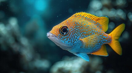 Obraz premium Vibrant orange and blue fish gliding through coral reef waters