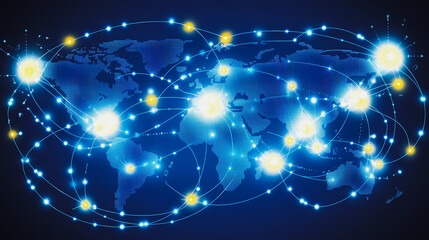 Obraz premium abstract business connection of line from nail node to node on world map background Innovation network points Earth's surface