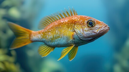 Fototapeta premium Vibrant yellow fish swimming gracefully in ocean depths