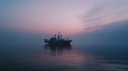 Obraz premium Oil drilling platform standing tall in the vast ocean, symbolizing human innovation and the quest for energy amidst nature's vastness.