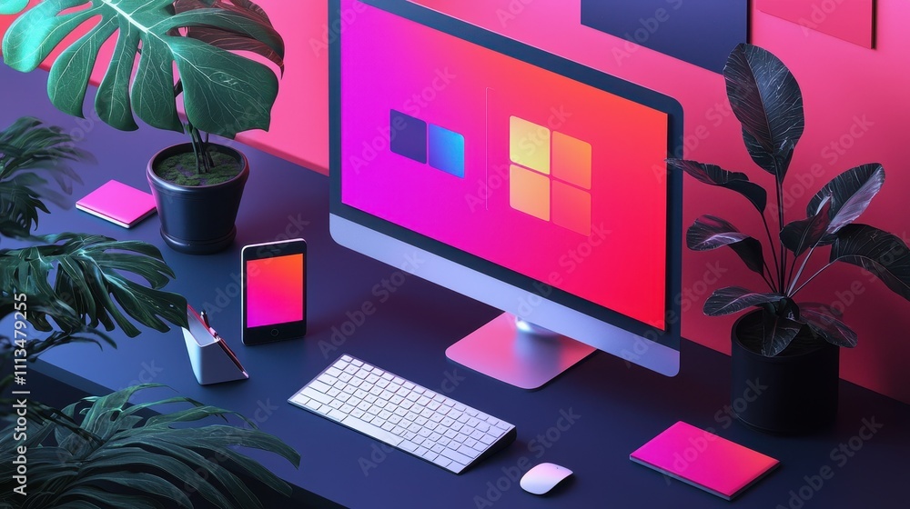 Poster interactive digital prototype mockup with clean textures and vibrant colors