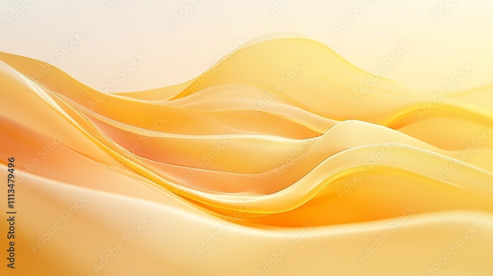 Poster soft ocean waves with yellow gradient flowing in smooth curves across a tranquil seascape
