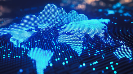 abstract business connection of line from nail node to node on world map background Innovation network points Earth's surface
