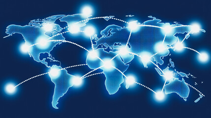 abstract business connection of line from nail node to node on world map background Innovation network points Earth's surface