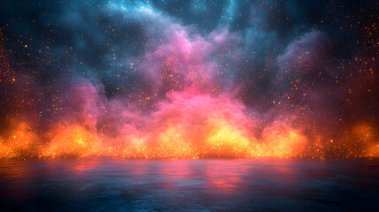 Obraz premium Fiery Embers Rise Above Dark Water Reflecting Light