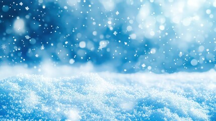 Naklejka premium background of fresh snow texture in blue tone, selective focus